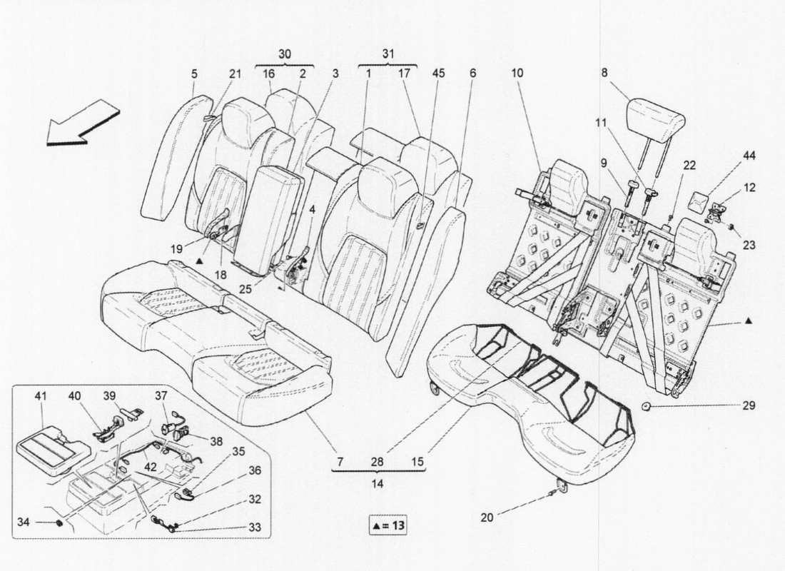 a part diagram from the maserati quattroporte m156 (2014 onwards) parts catalogue