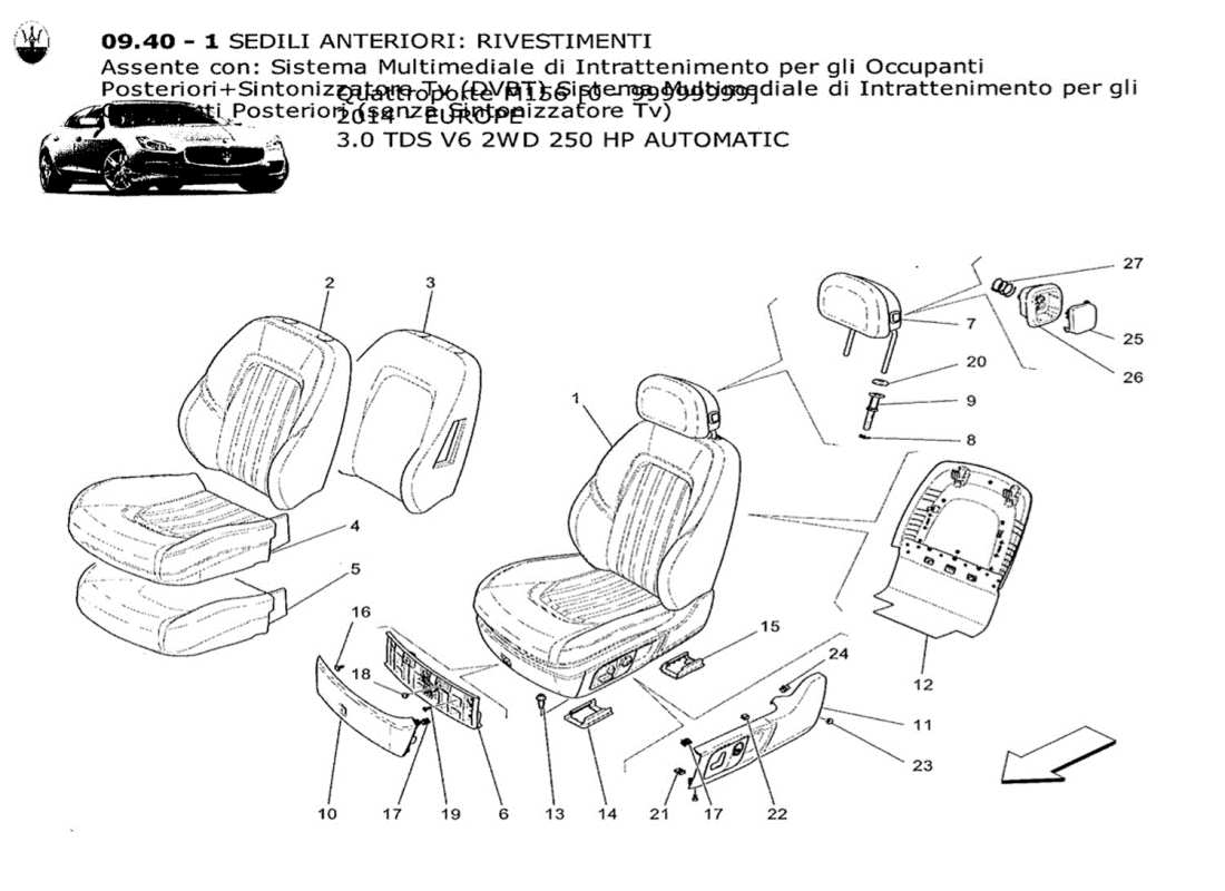 a part diagram from the maserati qtp. v6 3.0 tds 250bhp 2014 parts catalogue