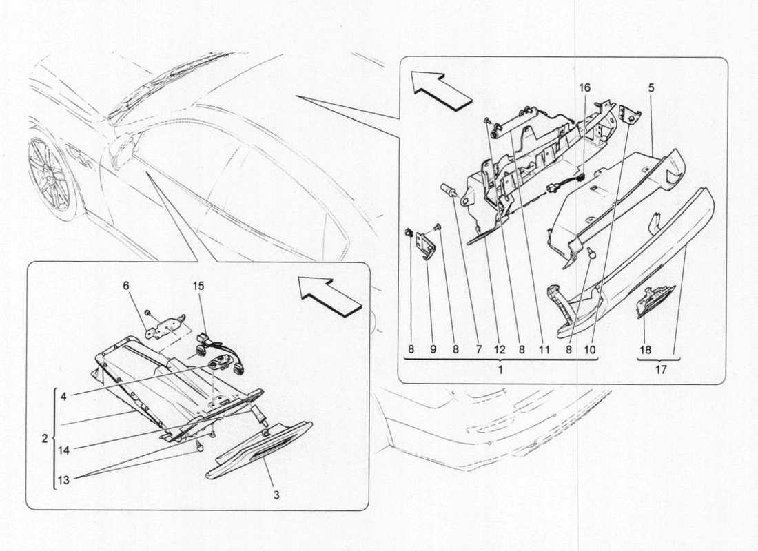 a part diagram from the maserati quattroporte m156 (2014 onwards) parts catalogue