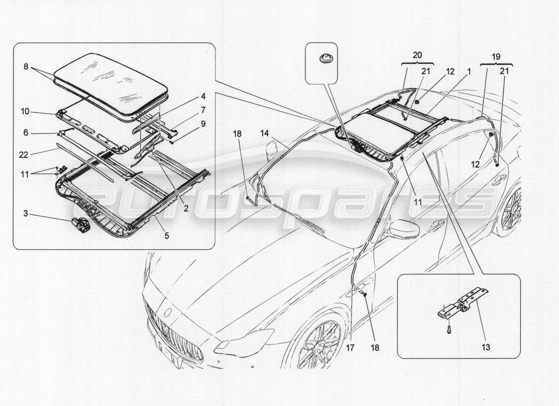 a part diagram from the maserati quattroporte m156 (2014 onwards) parts catalogue