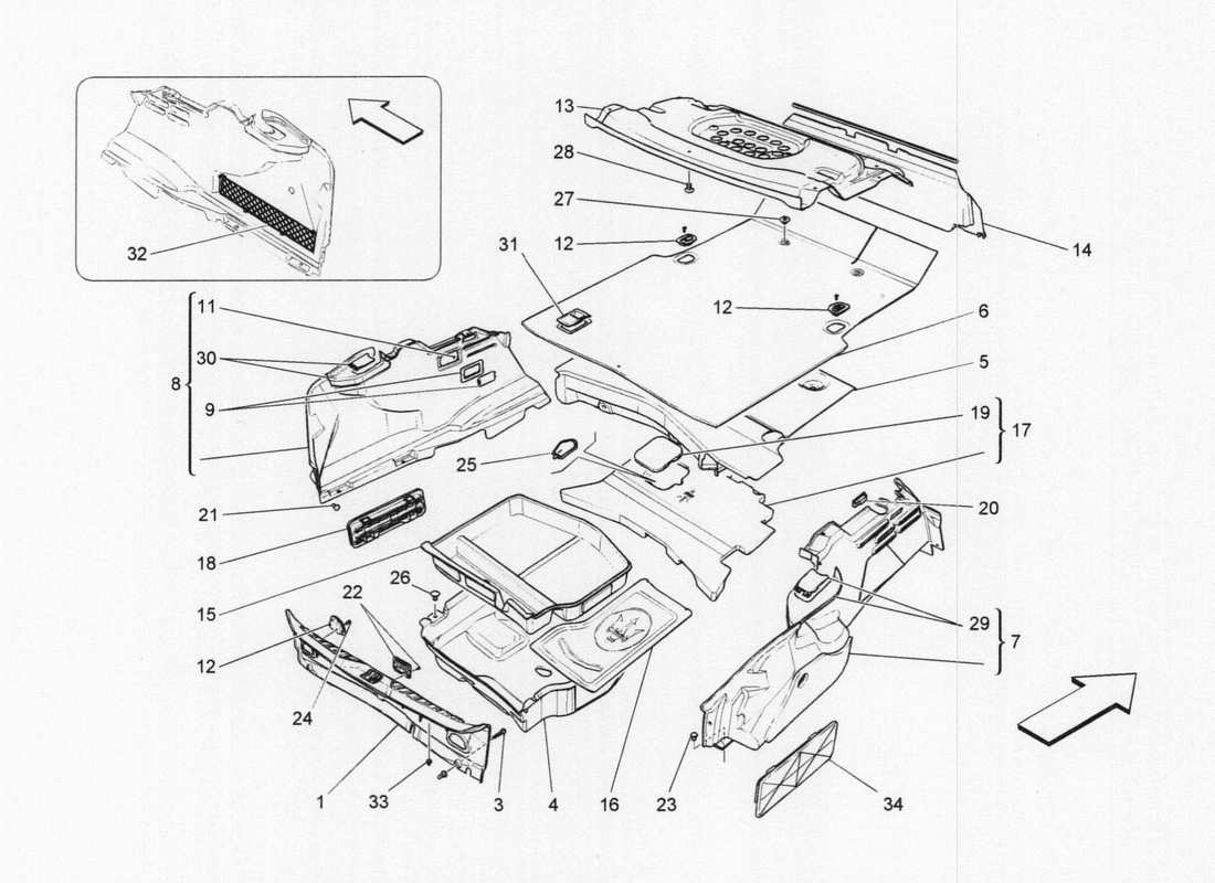 a part diagram from the maserati quattroporte m156 (2014 onwards) parts catalogue