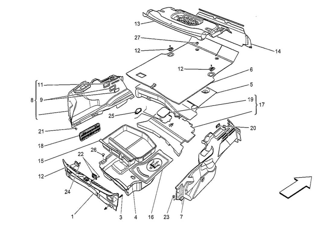 a part diagram from the maserati quattroporte m156 (2014 onwards) parts catalogue