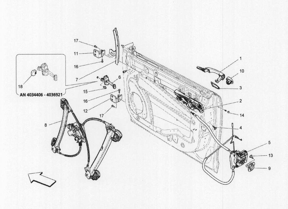 a part diagram from the maserati quattroporte m156 (2014 onwards) parts catalogue