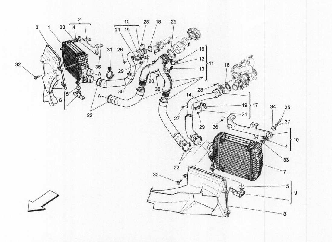 a part diagram from the maserati qtp. v6 3.0 bt 410bhp 2wd 2017 parts catalogue