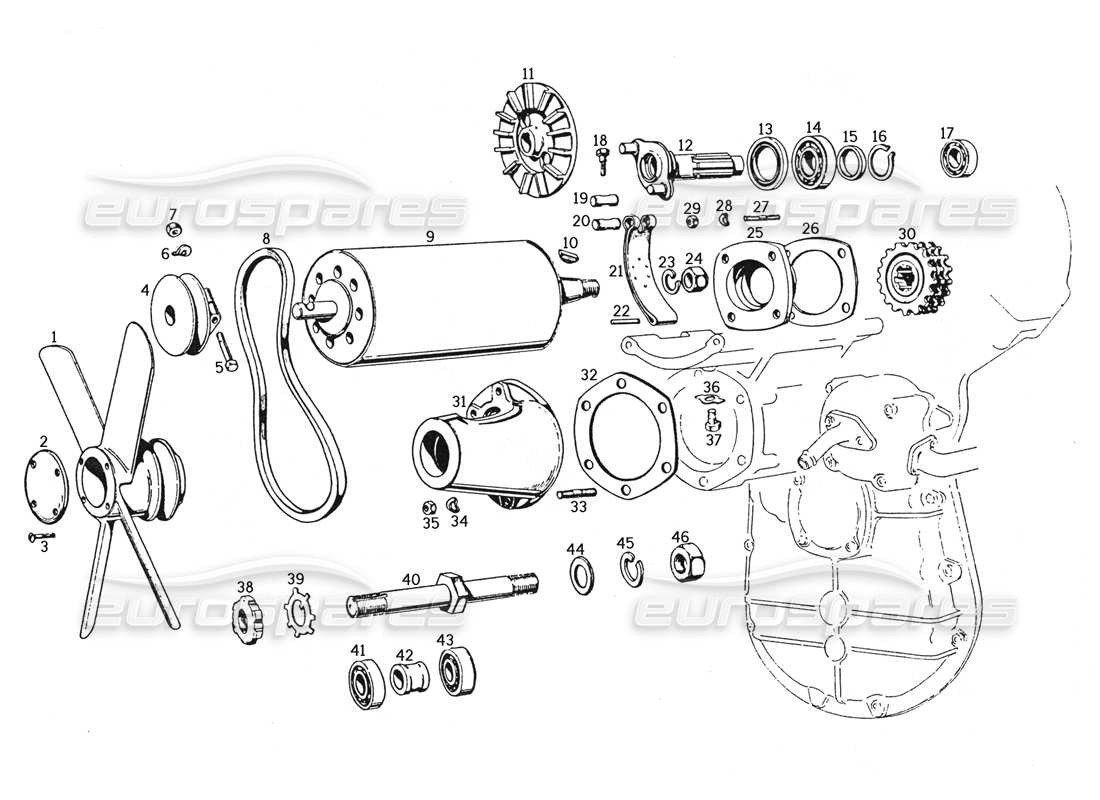 a part diagram from the ferrari 250 gte (1957) parts catalogue