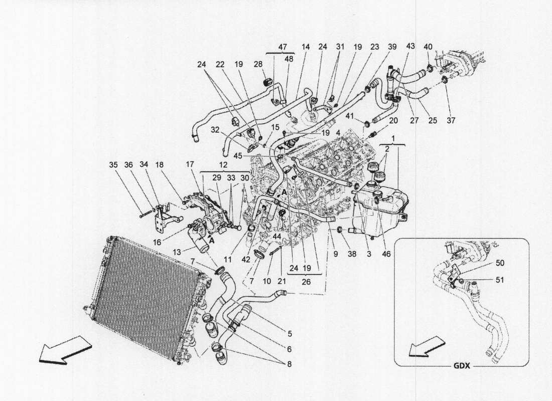 a part diagram from the maserati quattroporte m156 (2014 onwards) parts catalogue