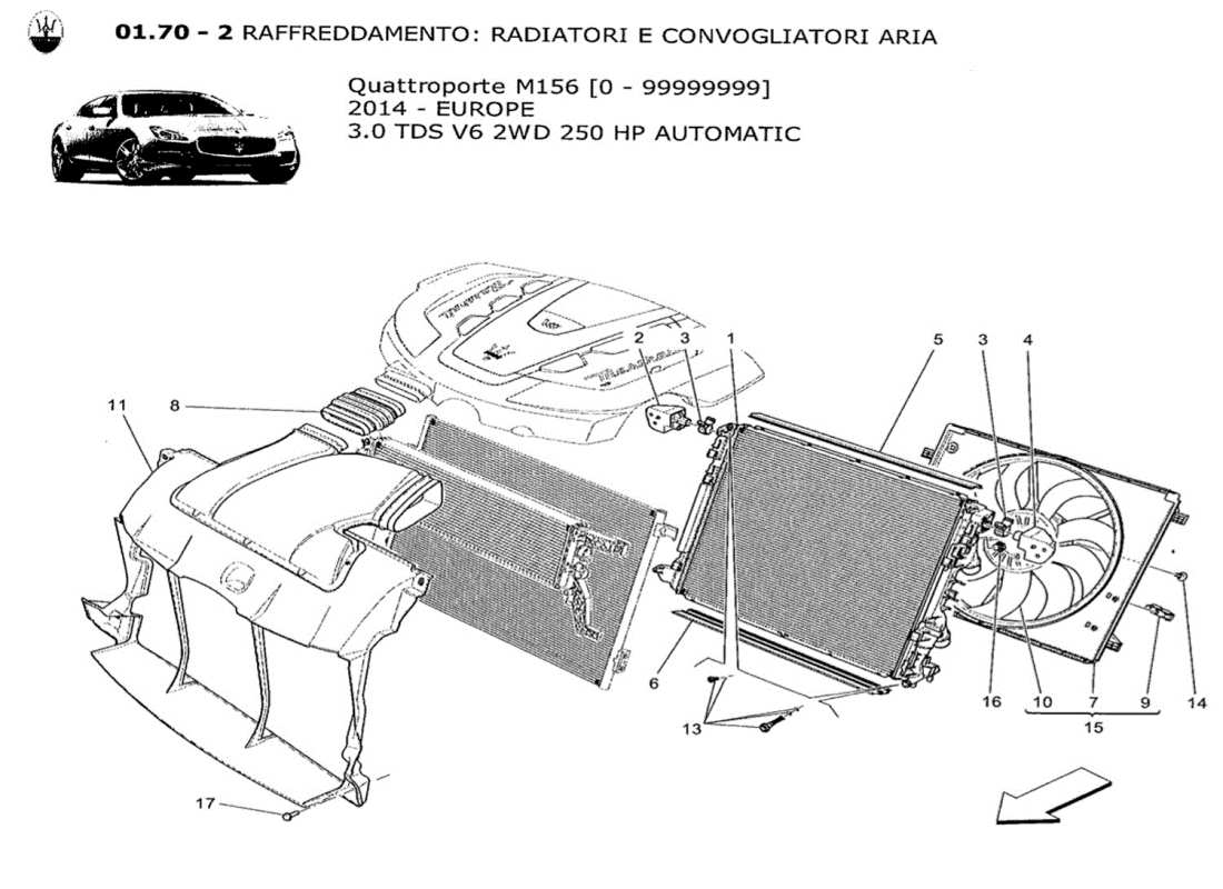 a part diagram from the maserati quattroporte m156 (2014 onwards) parts catalogue