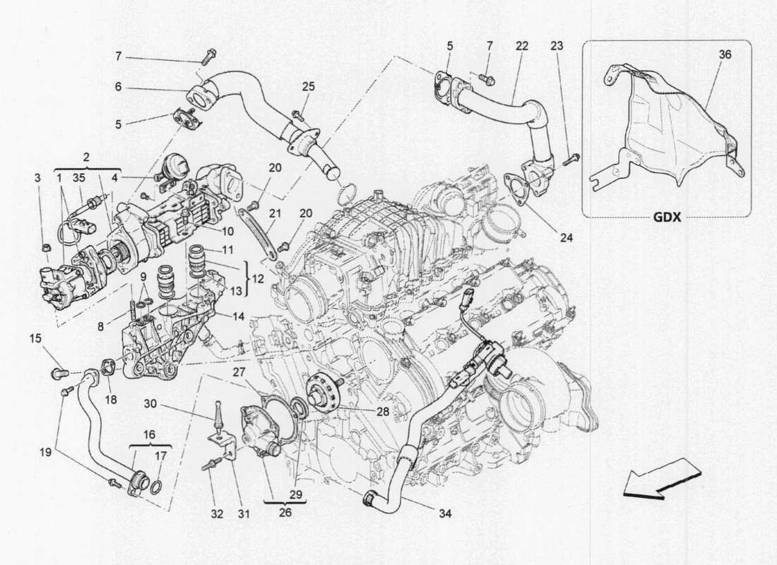 a part diagram from the maserati quattroporte m156 (2014 onwards) parts catalogue