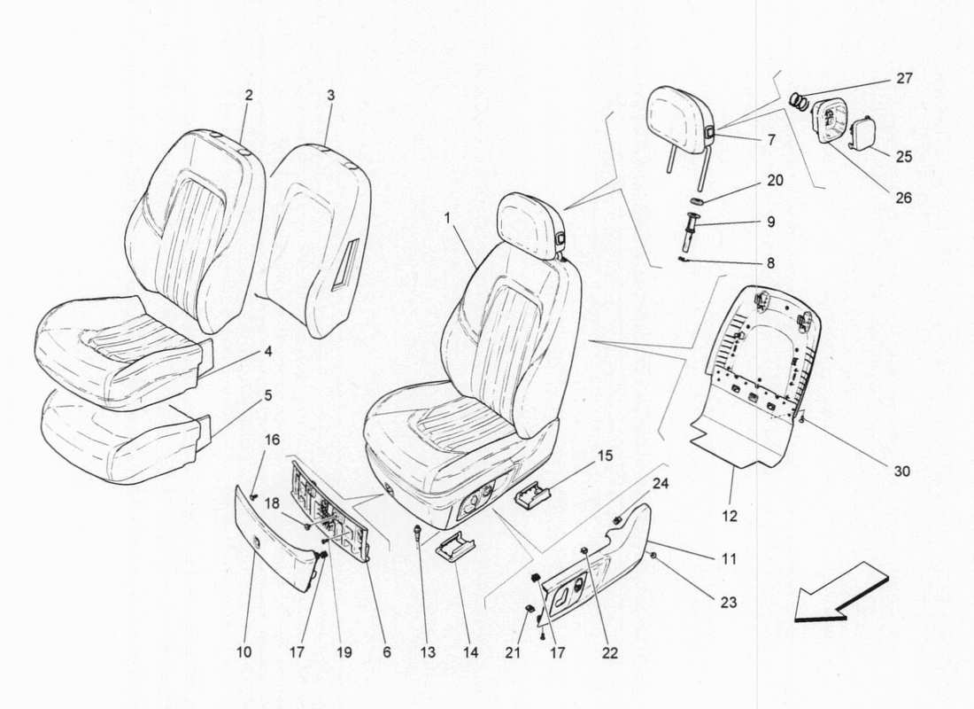a part diagram from the maserati quattroporte m156 (2014 onwards) parts catalogue