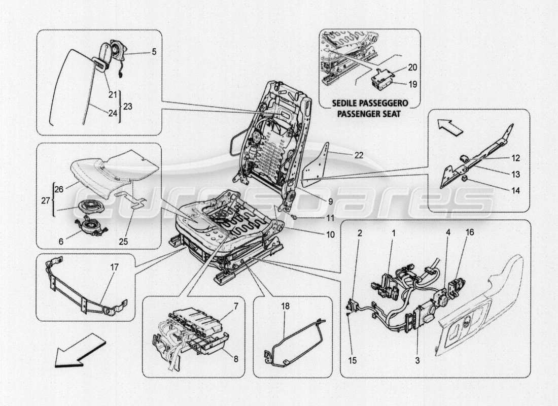 a part diagram from the maserati quattroporte m156 (2014 onwards) parts catalogue