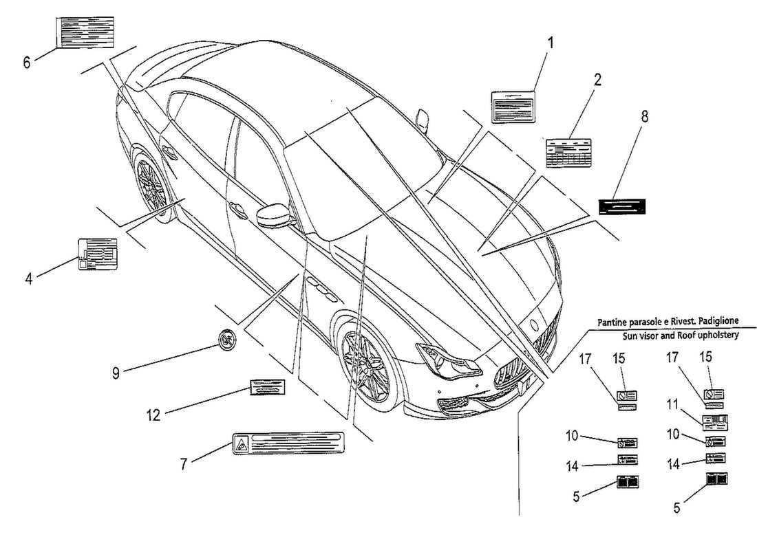 a part diagram from the maserati quattroporte m156 (2014 onwards) parts catalogue