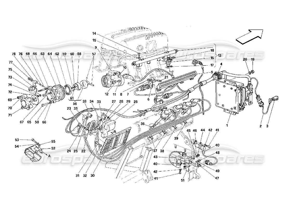 a part diagram from the ferrari 348 (2.7 motronic) parts catalogue