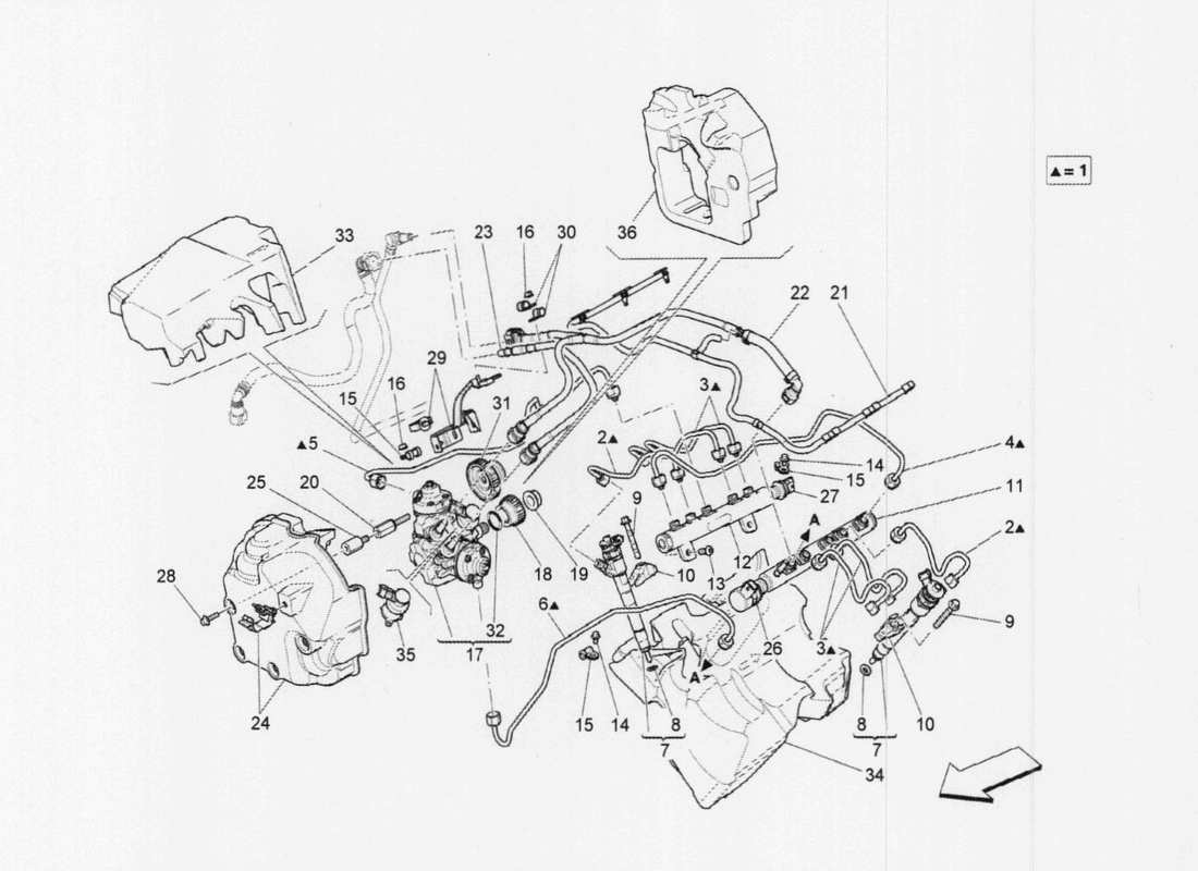 a part diagram from the maserati quattroporte m156 (2014 onwards) parts catalogue