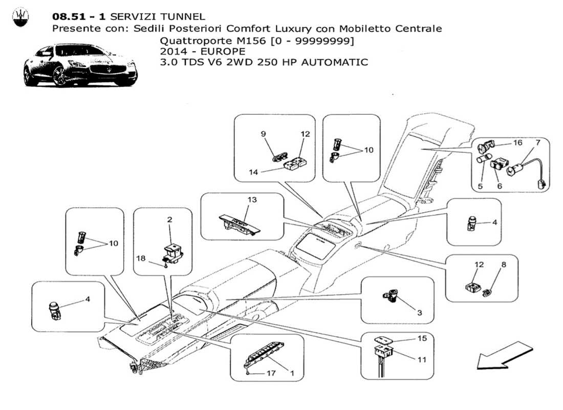 a part diagram from the maserati quattroporte m156 (2014 onwards) parts catalogue