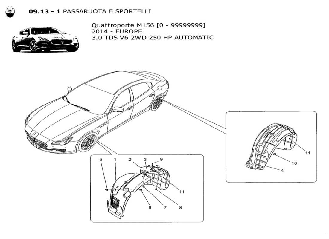 a part diagram from the maserati quattroporte m156 (2014 onwards) parts catalogue