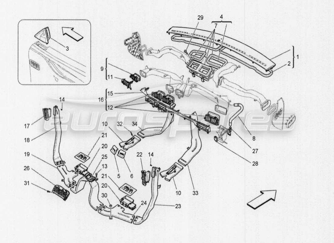 a part diagram from the maserati quattroporte m156 (2014 onwards) parts catalogue