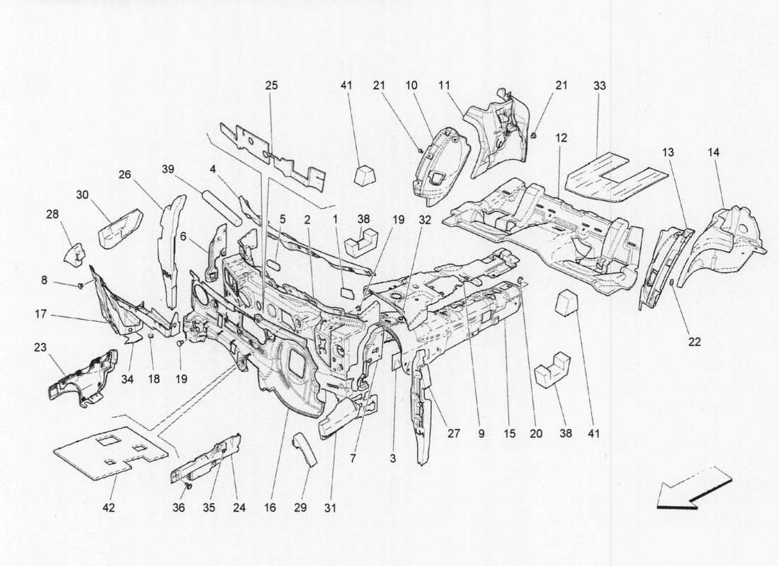 a part diagram from the maserati quattroporte m156 (2014 onwards) parts catalogue