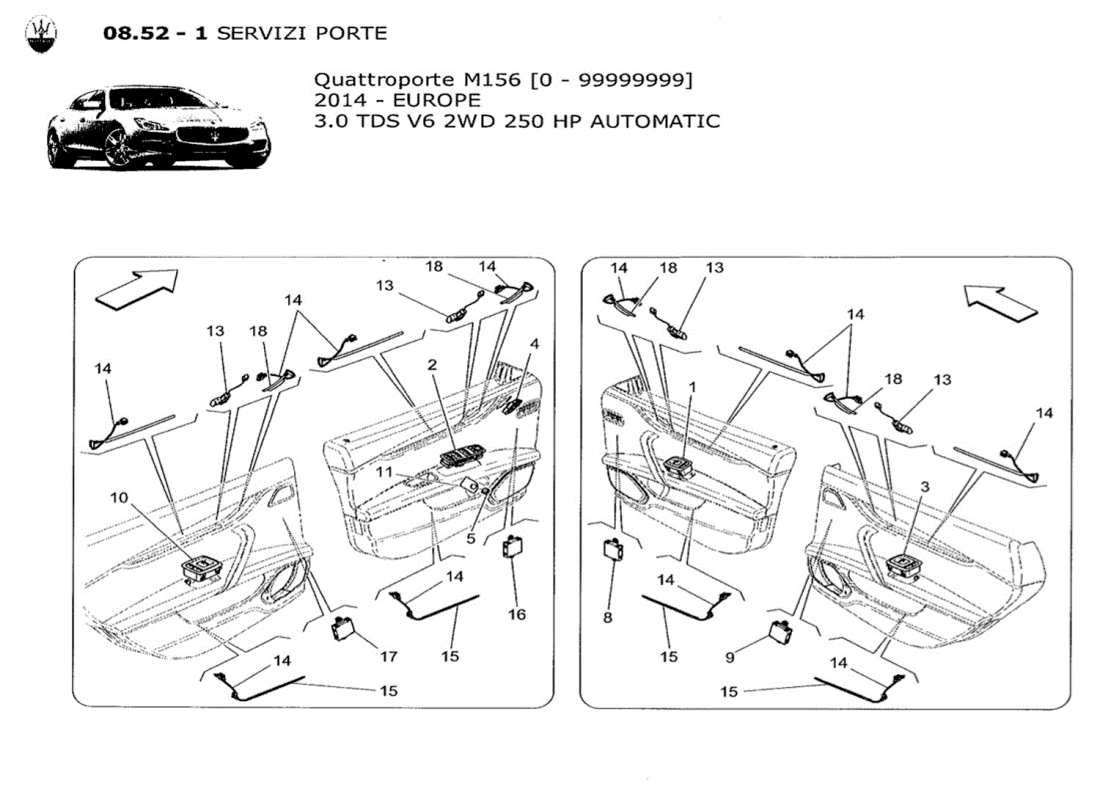 a part diagram from the maserati quattroporte m156 (2014 onwards) parts catalogue