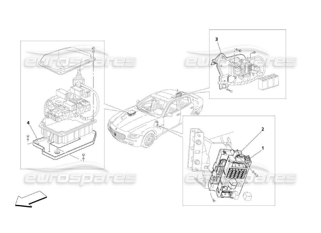 maserati qtp. (2003) 4.2 relays, fuses and cases parts diagram