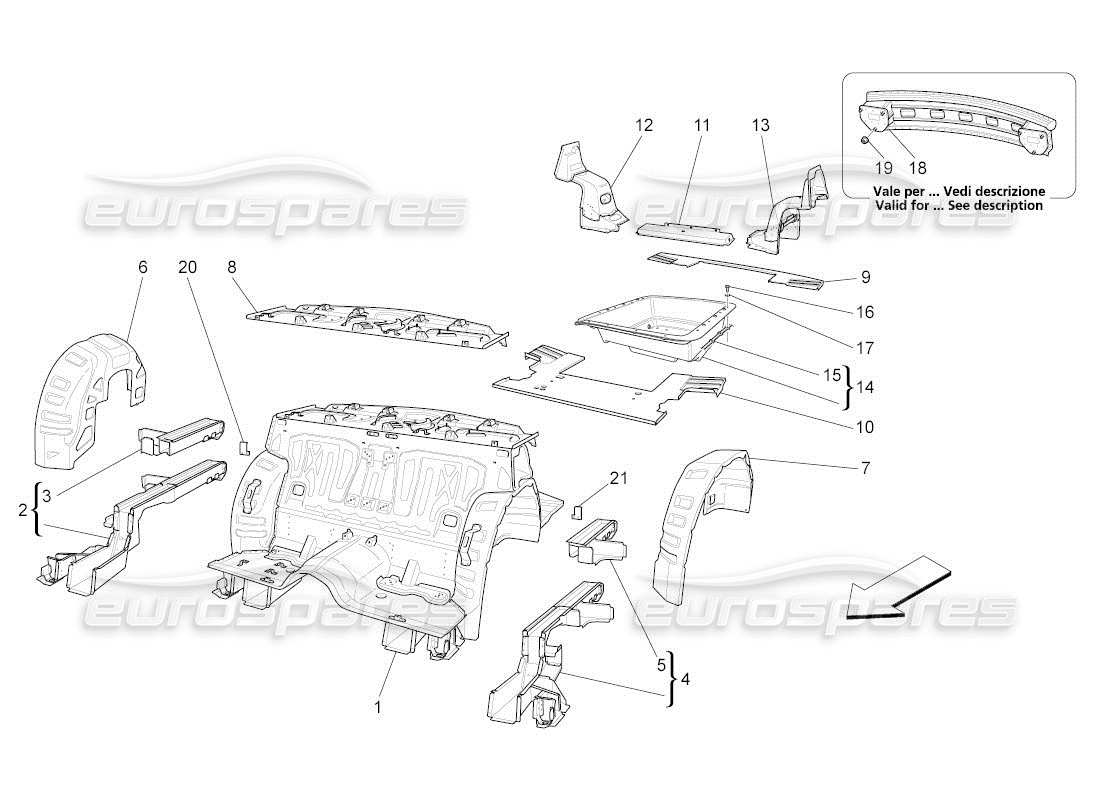 maserati qtp. (2011) 4.7 auto rear structural frames and sheet panels part diagram