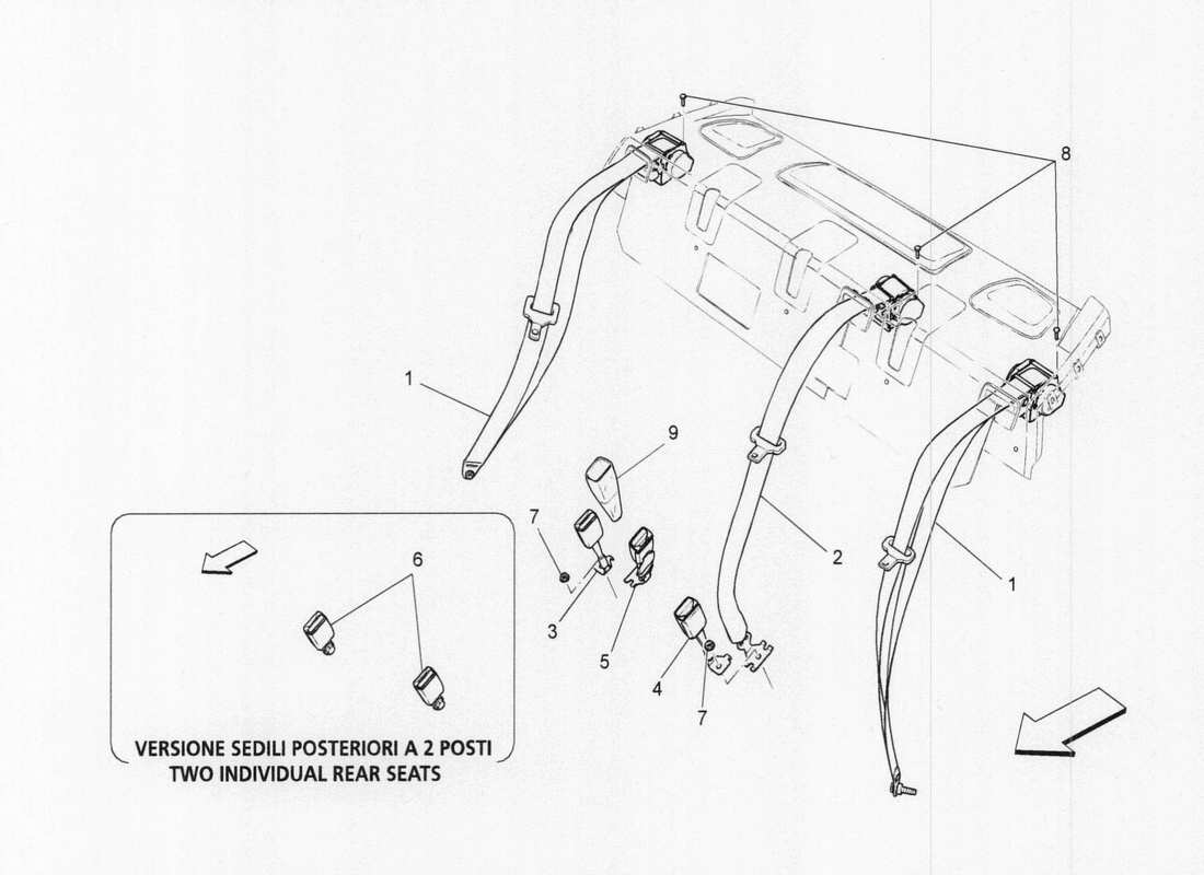 maserati qtp. v6 3.0 tds 275bhp 2017 rear seatbelts parts diagram