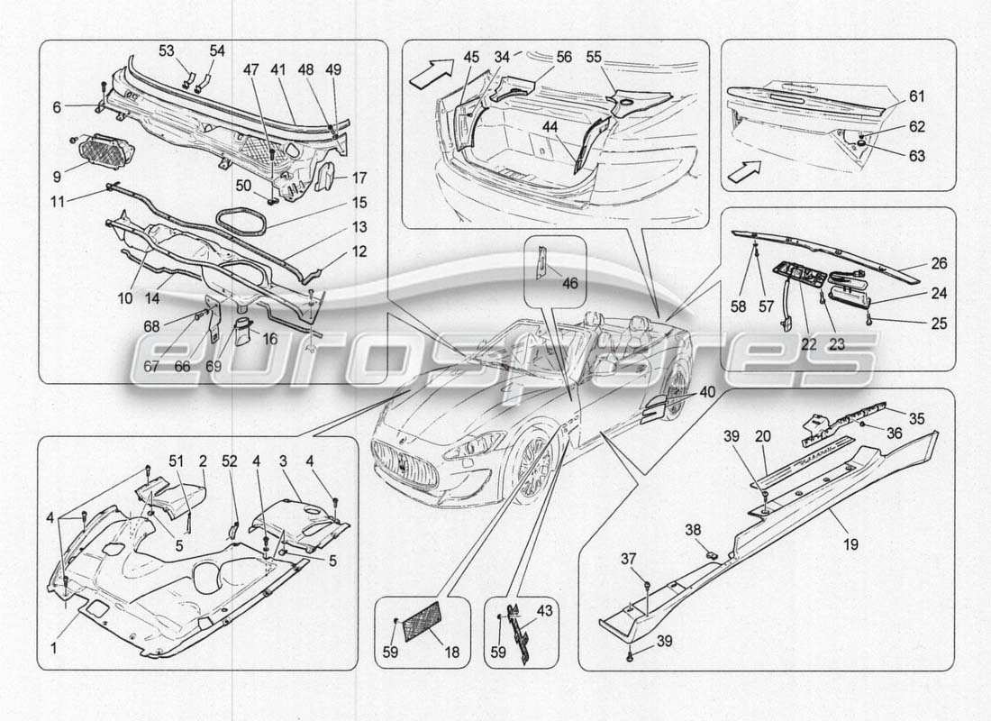 maserati grancabrio mc centenario shields trims and covering panels parts diagram