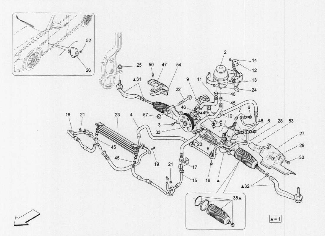 maserati qtp. v6 3.0 tds 275bhp 2017 steering rack part diagram