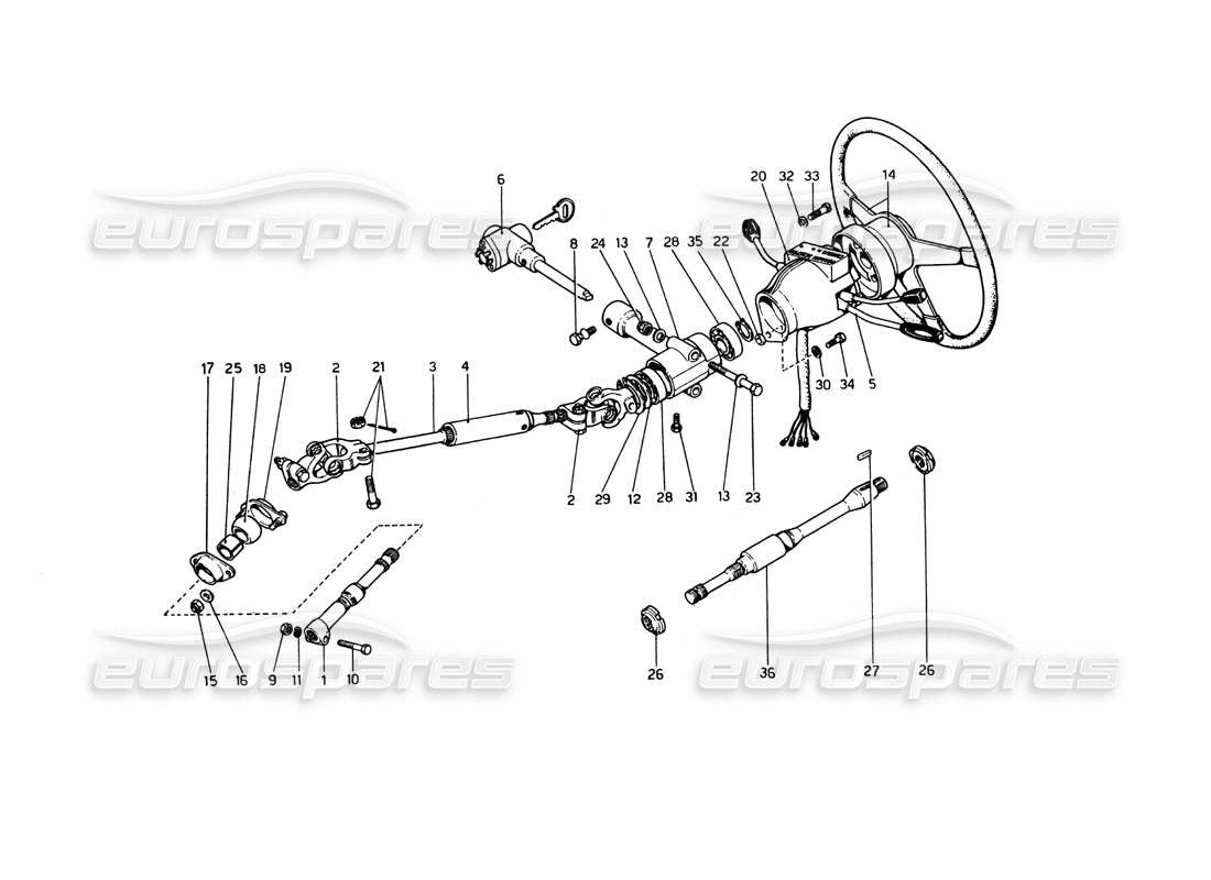 ferrari 365 gt4 berlinetta boxer steering column (from car no. 18225) part diagram