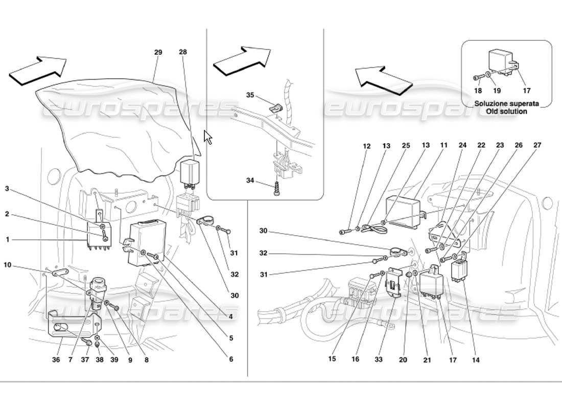 ferrari 360 modena front passengers compartment control stations parts diagram