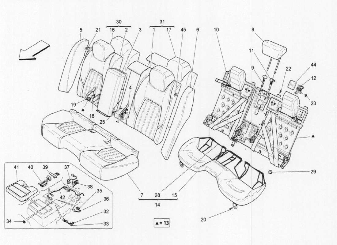 maserati qtp. v6 3.0 tds 275bhp 2017 rear seats: trim panels part diagram