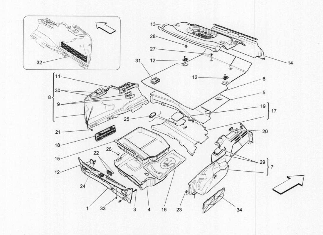 maserati qtp. v6 3.0 bt 410bhp 2015 luggage compartment mats parts diagram