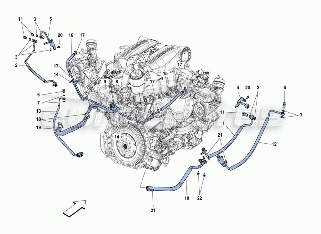 ferrari 488 challenge turbo hoses parts diagram