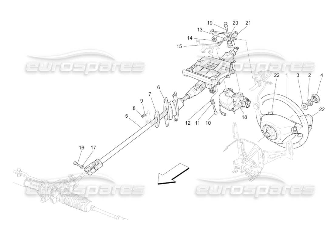 maserati grancabrio (2010) 4.7 steering column and steering wheel unit parts diagram