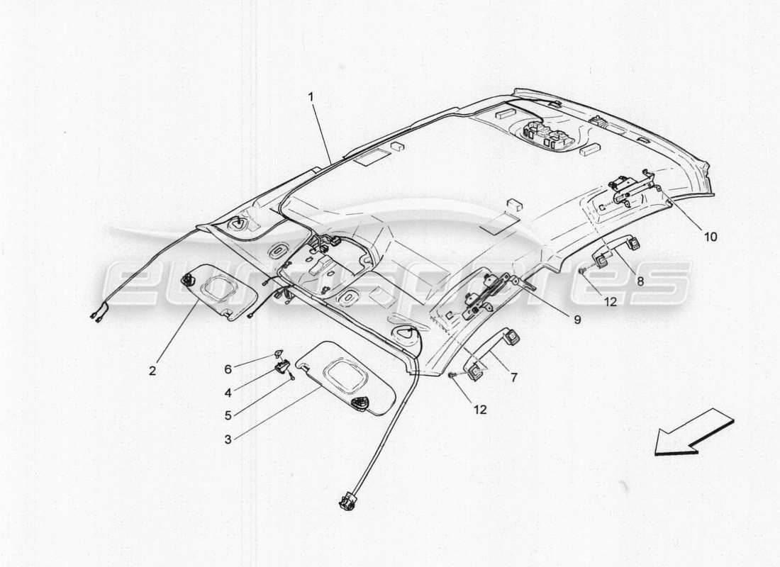 maserati qtp. v8 3.8 530bhp 2014 auto roof and sun visors part diagram