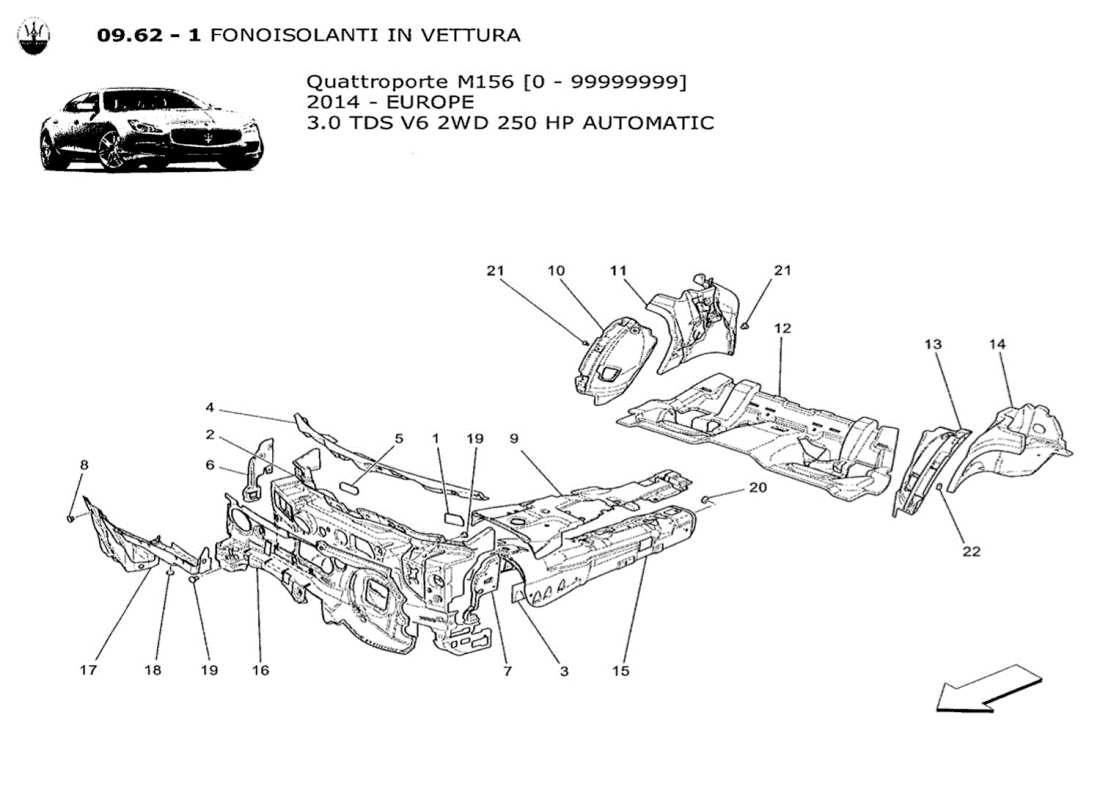 maserati qtp. v6 3.0 tds 250bhp 2014 sound-proofing panels inside the vehicle part diagram