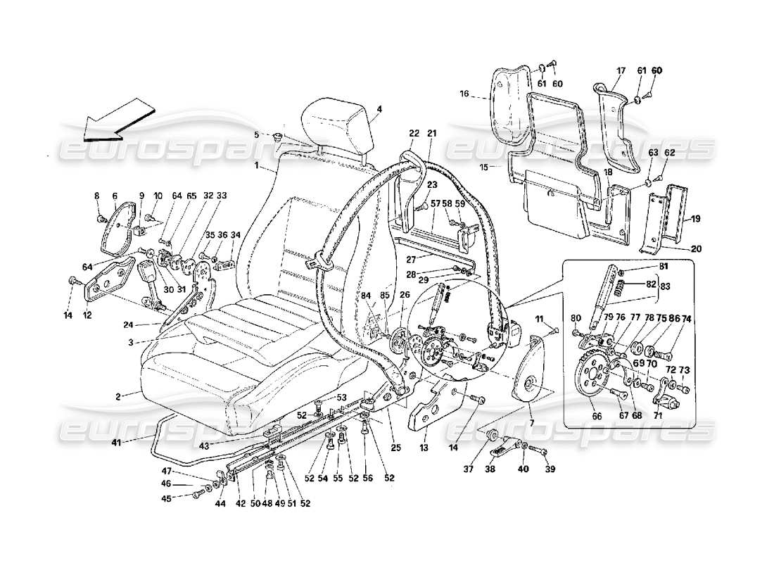 ferrari 348 (2.7 motronic) seats and safety belts part diagram