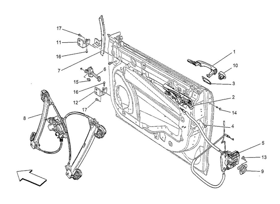 maserati qtp. v8 3.8 530bhp 2014 front doors: mechanisms parts diagram
