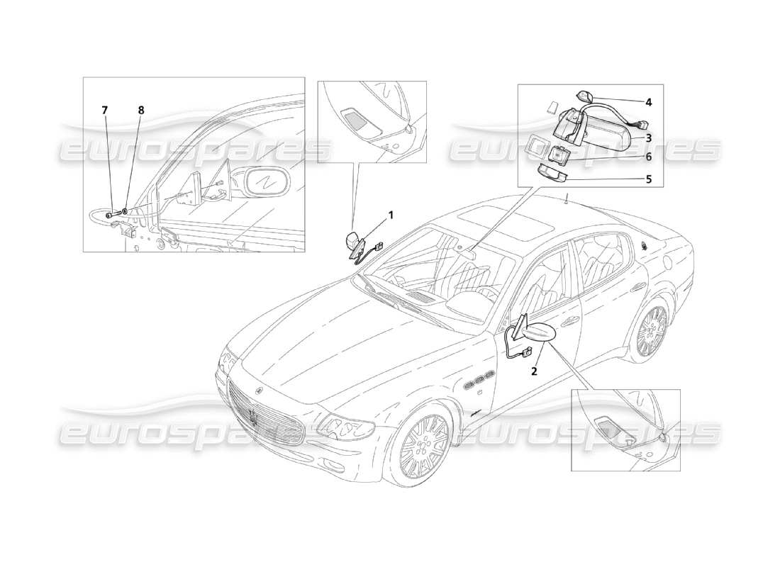 maserati qtp. (2003) 4.2 inner and outer rearview mirror parts diagram