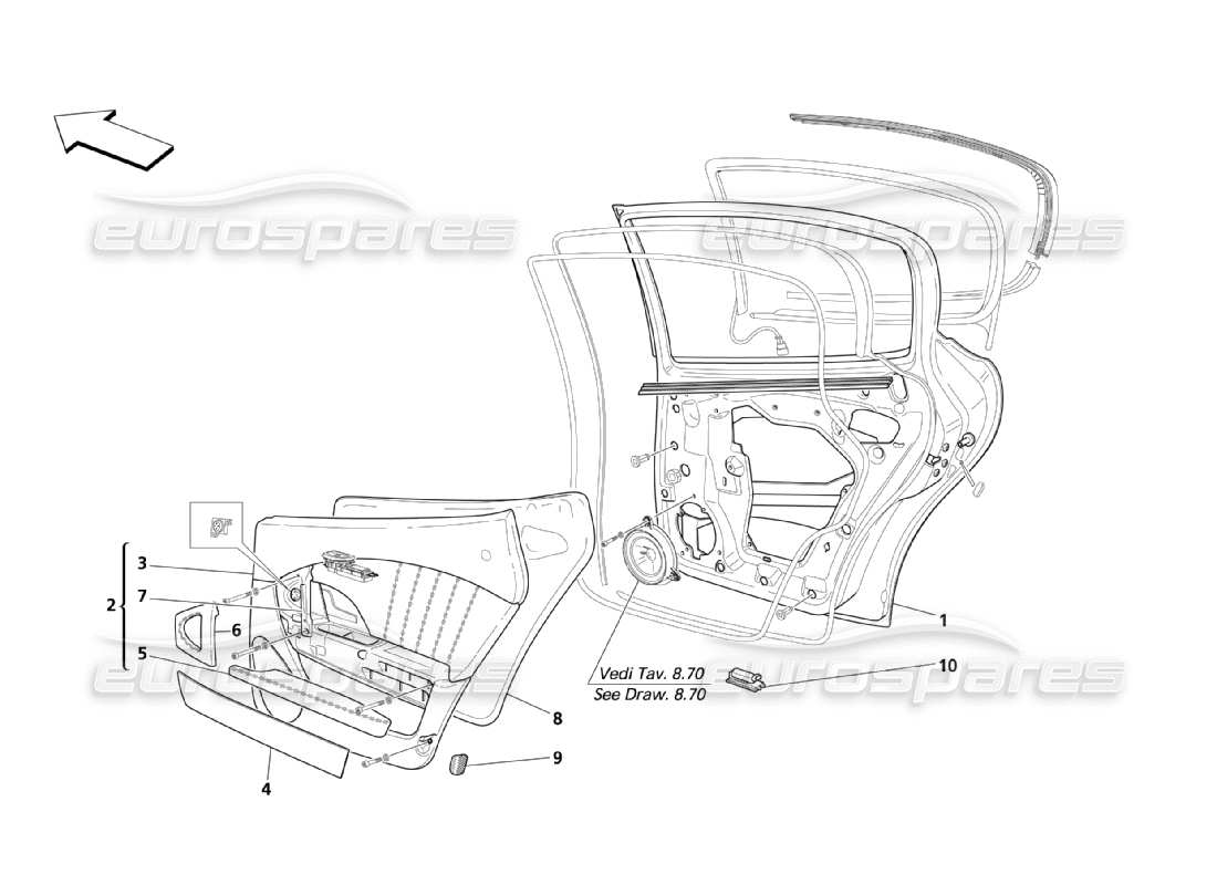 maserati qtp. (2003) 4.2 rear doors: panels parts diagram