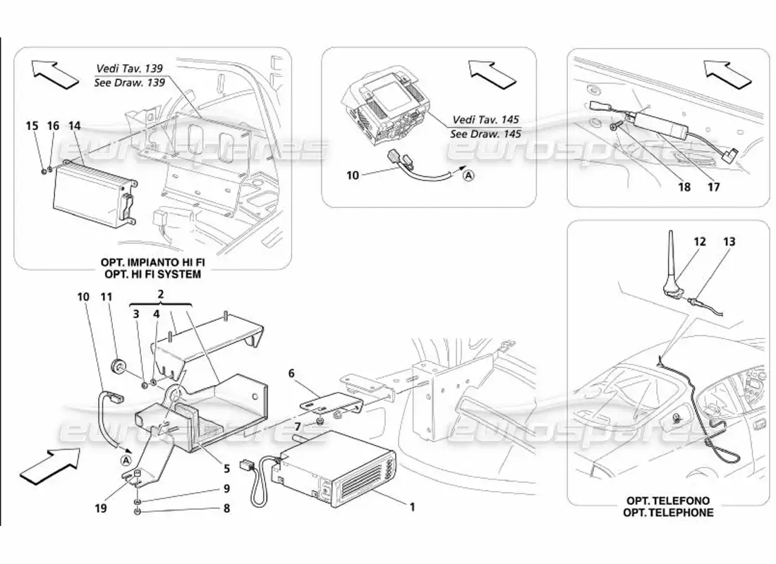 maserati 4200 coupe (2005) stereo equipment - accesories parts diagram
