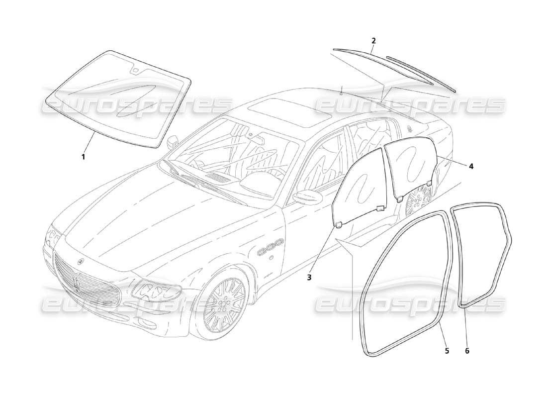 maserati qtp. (2003) 4.2 glasses and gaskets parts diagram
