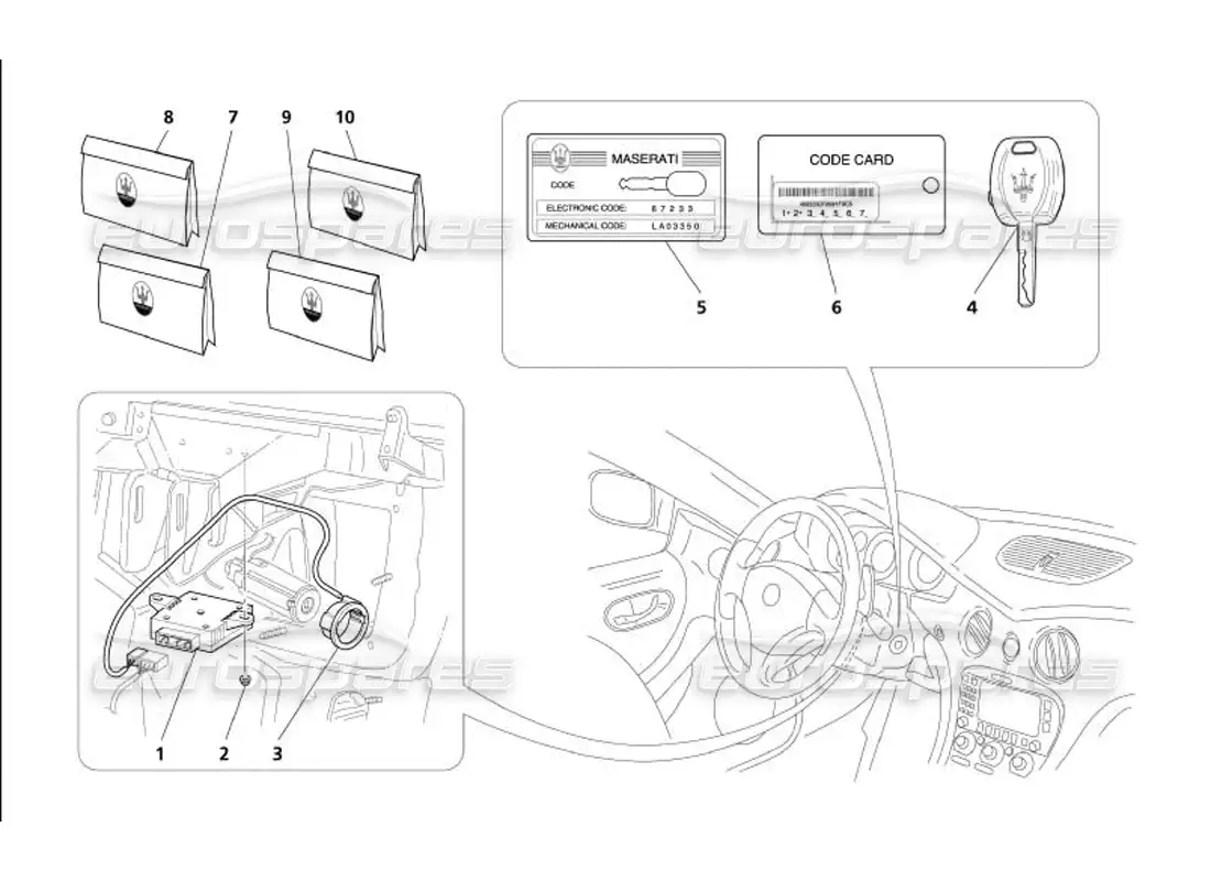 maserati 4200 coupe (2005) immobilizer kit parts diagram
