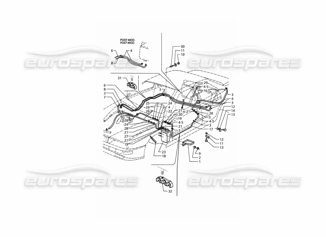 maserati qtp. 3.2 v8 (1999) evaporation vapours recovery system and fuel pipes parts diagram