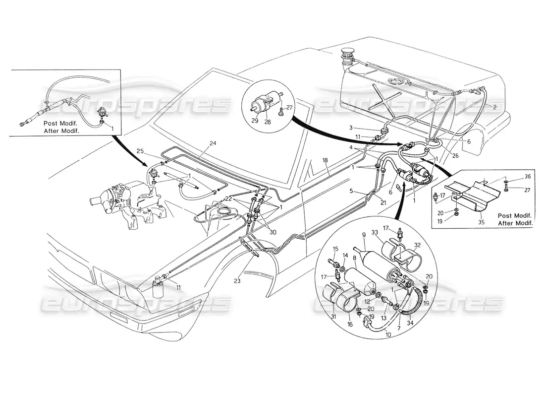 maserati biturbo spider fuel pipes parts diagram