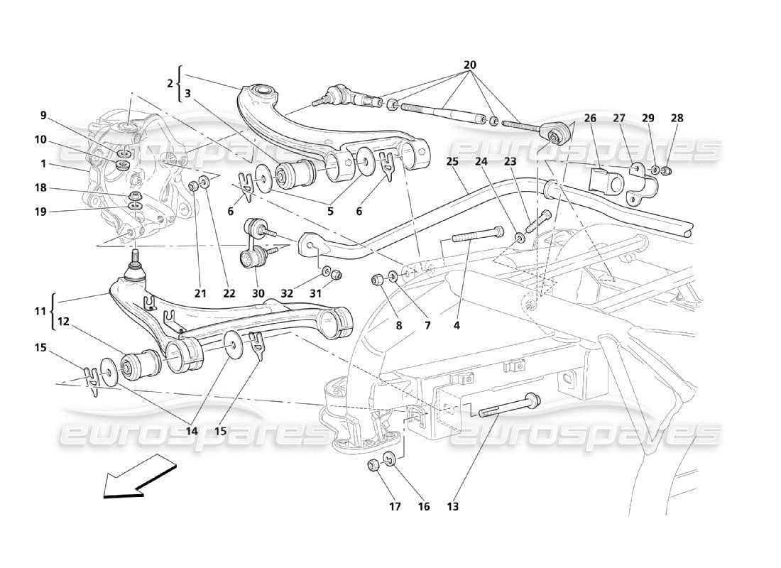 maserati qtp. (2003) 4.2 rear suspensions parts diagram