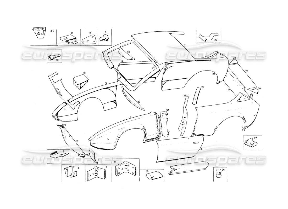 maserati khamsin body shell parts diagram
