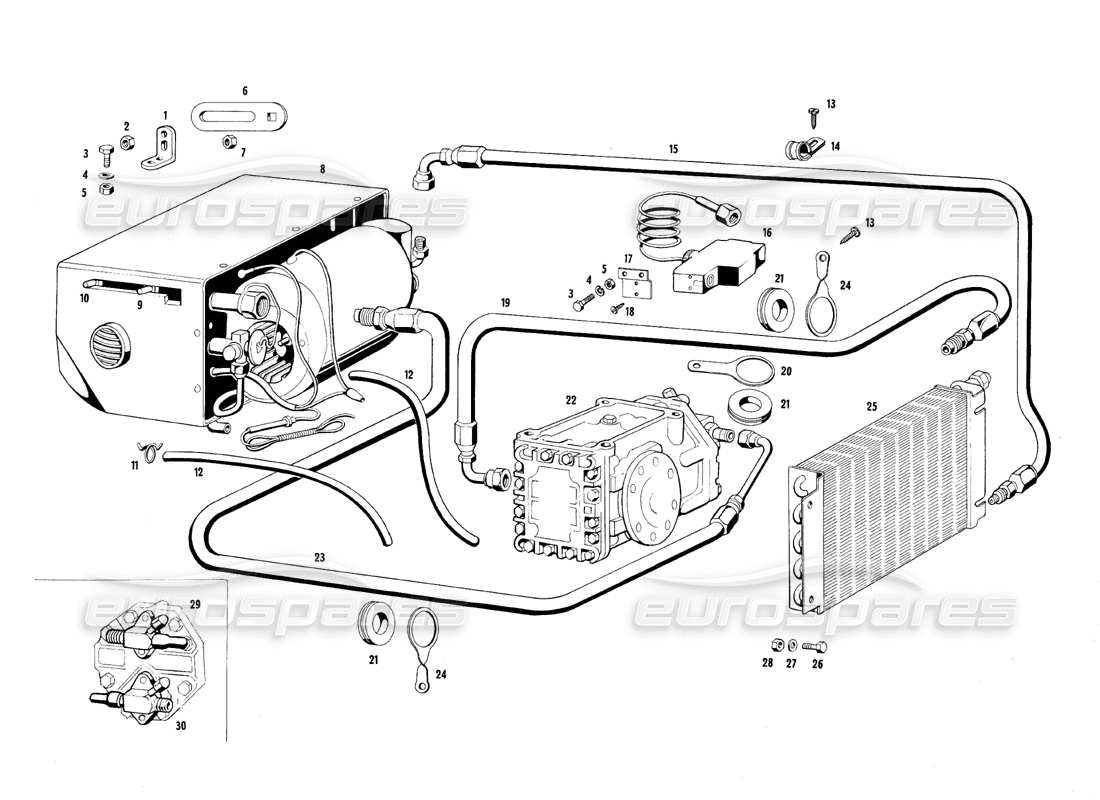 maserati qtp.v8 4.7 (s1 & s2) 1967 air conditioning system part diagram