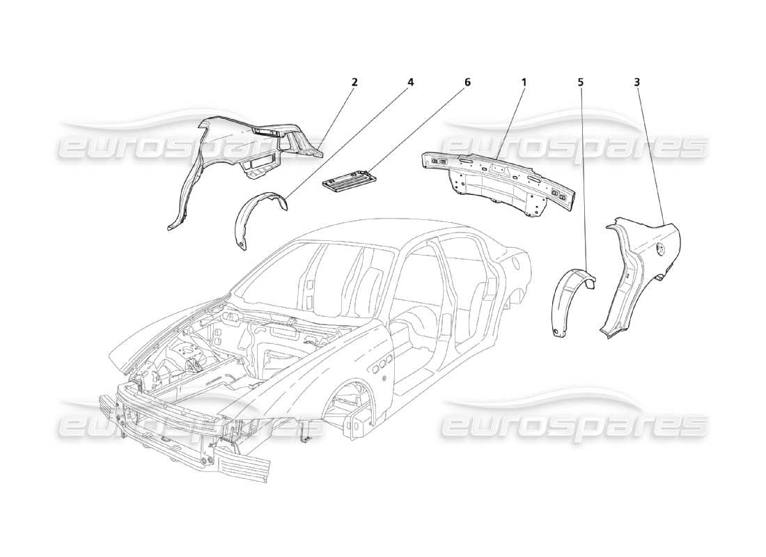 maserati qtp. (2003) 4.2 rear outer structures and body parts diagram