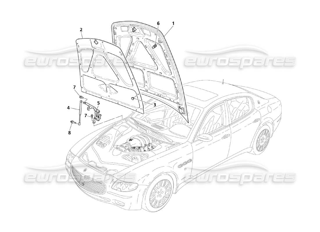 maserati qtp. (2003) 4.2 front hood parts diagram
