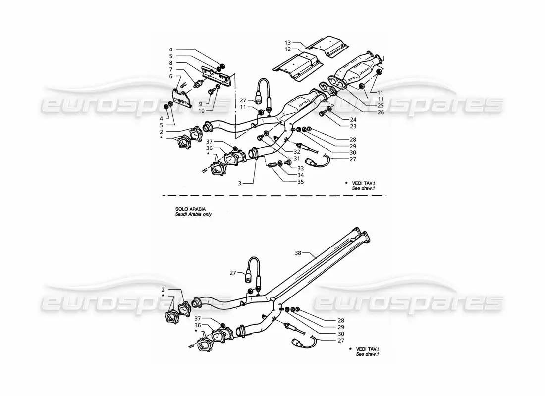maserati qtp. 3.2 v8 (1999) front exhaust system parts diagram